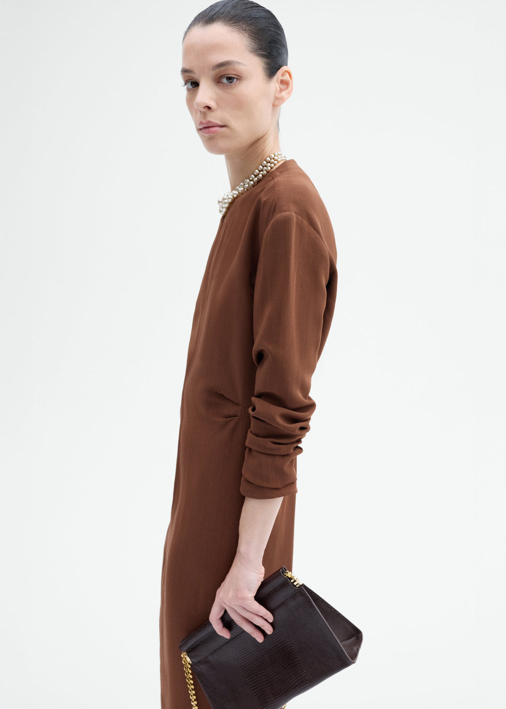 Keyhole Dress in Viscose Wool - Moose - CO
