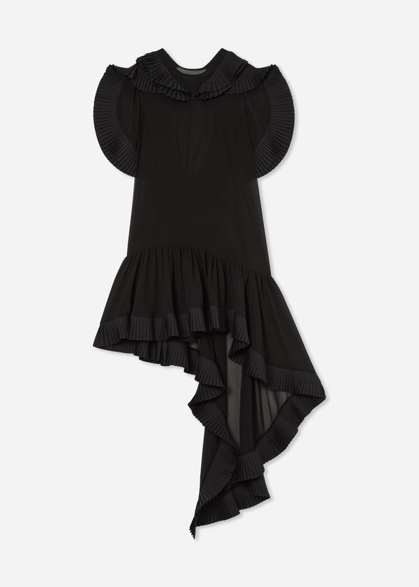 Asymmetric Pleated Georgette Dress - Black - CO