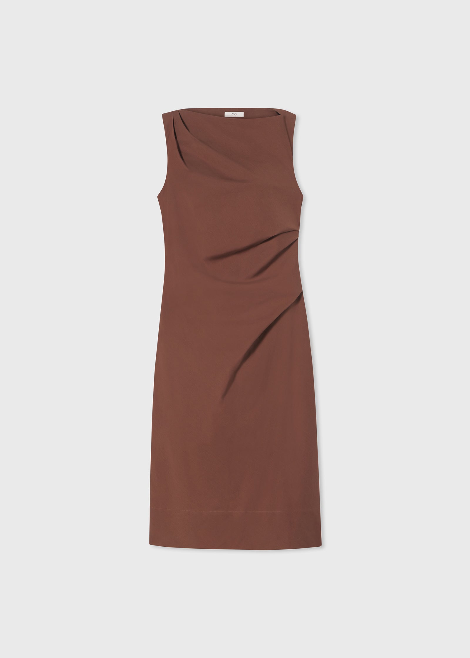 Midi Sheath Dress in Cotton Silk Poplin - Brown - CO Collections