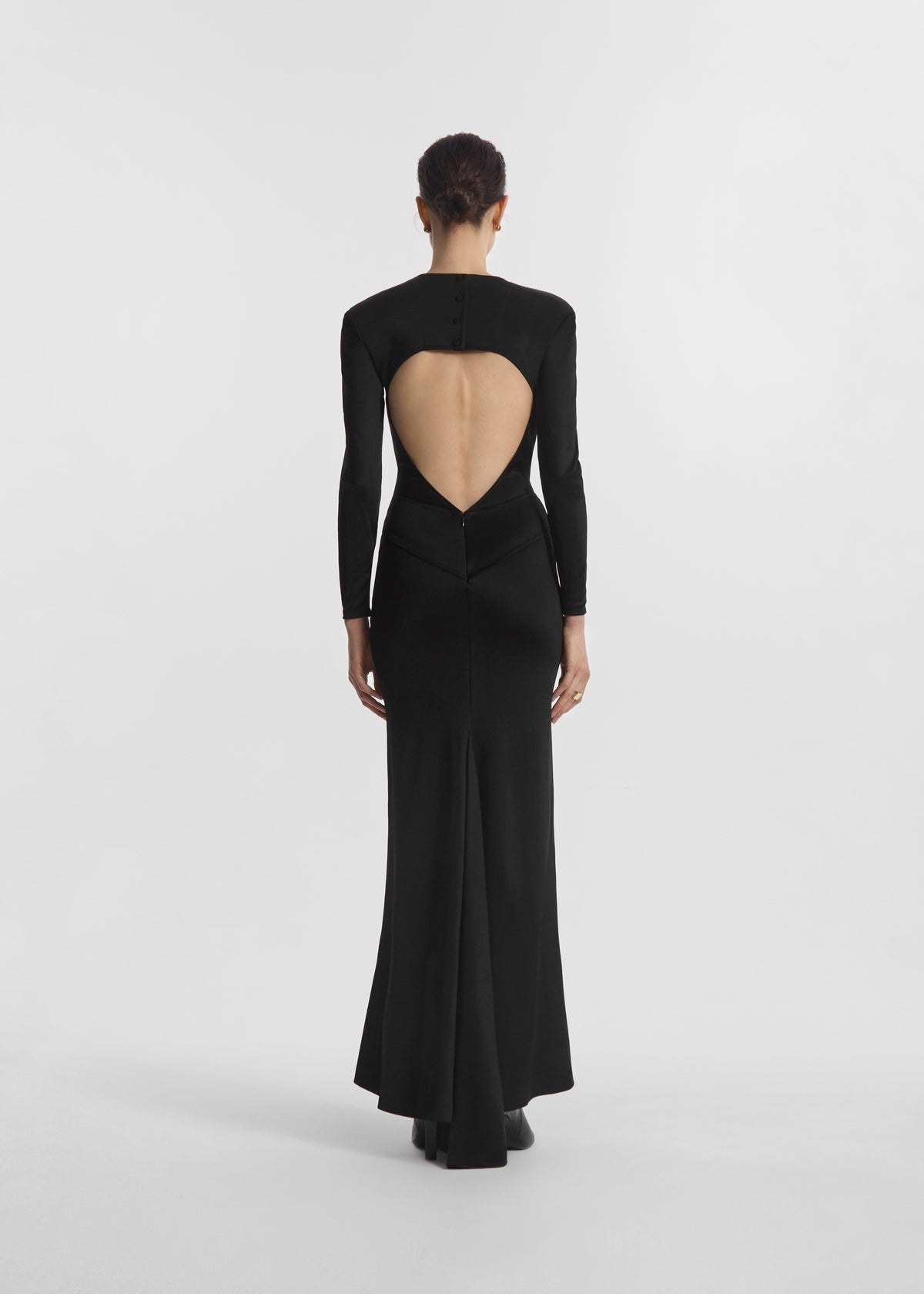 Backless Column Dress in Viscose Shine - Black, image 3 of 5