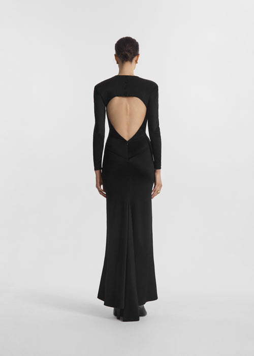 Backless Column Dress in Viscose Shine - Black, image 3 of 5