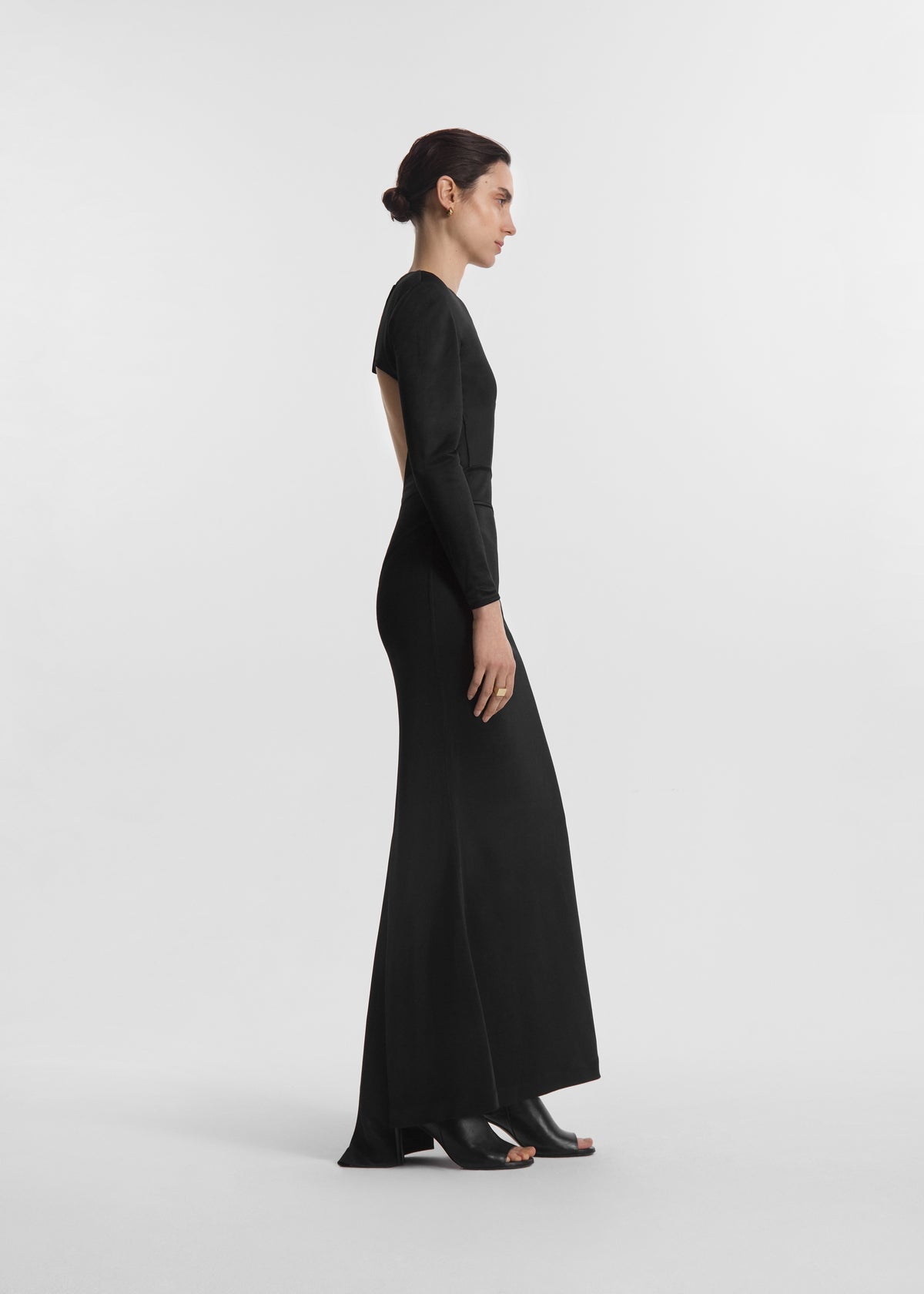 Backless Column Dress in Viscose Shine - Black, image 2 of 5