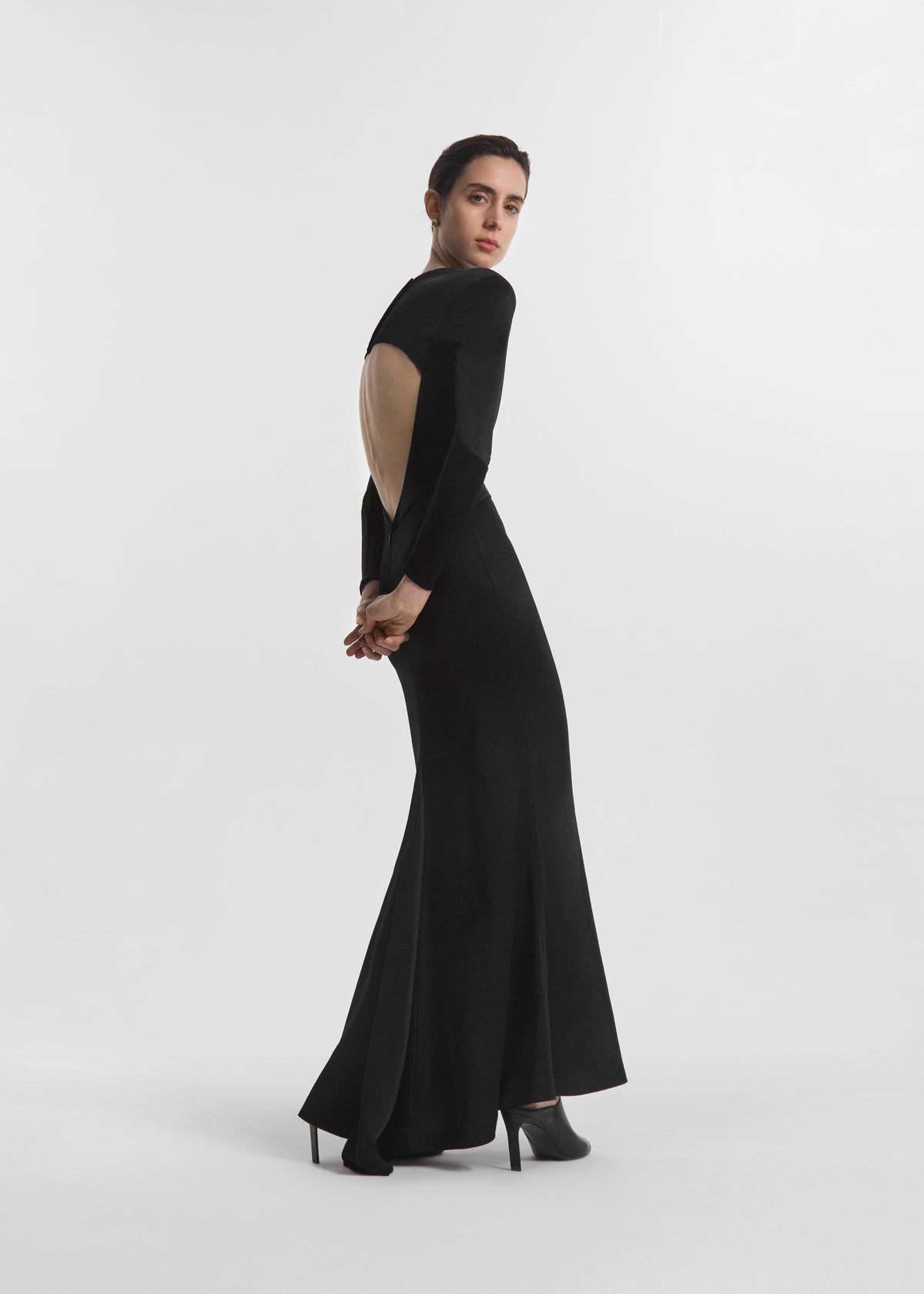 Backless Column Dress in Viscose Shine - Black, image 4 of 5