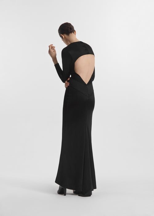 Backless Column Dress in Viscose Shine - Black, image 1 of 5