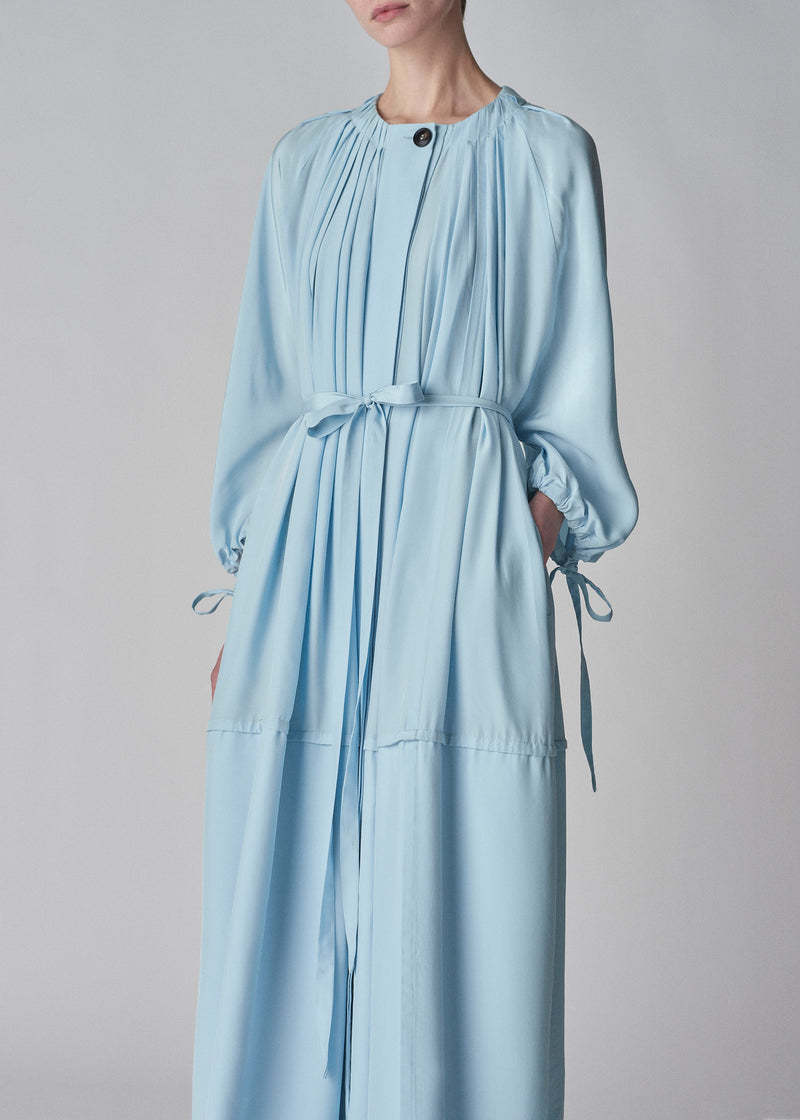 Long Sleeve Dress in Viscose Habotai - Blue - CO