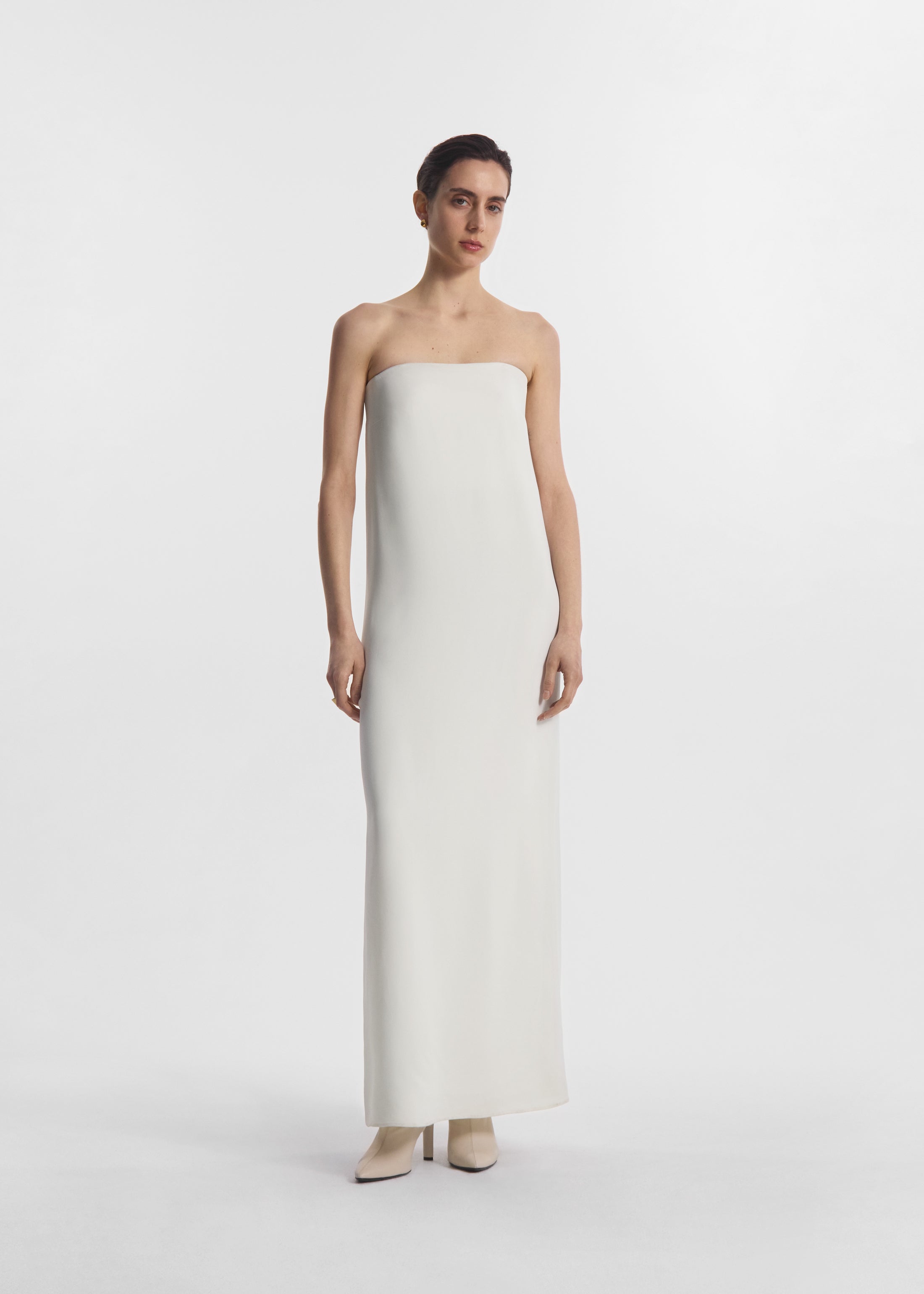 Strapless Column Dress in Viscose Crepe - Ivory