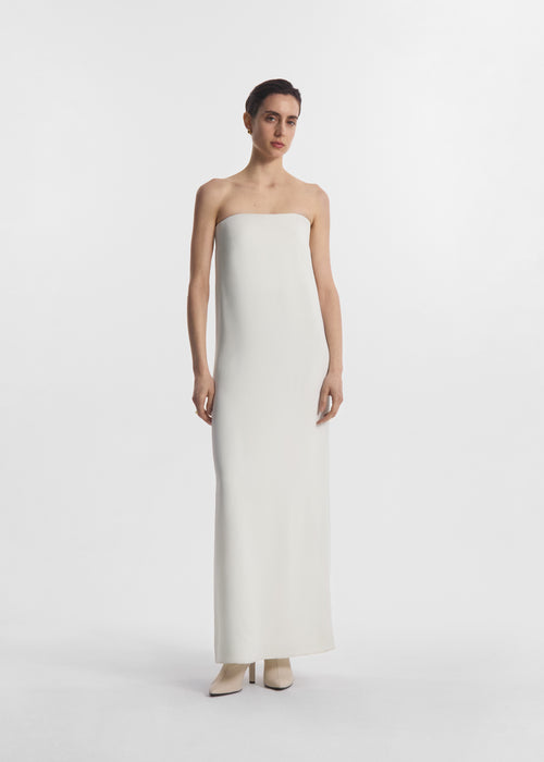 Strapless Column Dress in Viscose Crepe - Ivory, image 1 of 3