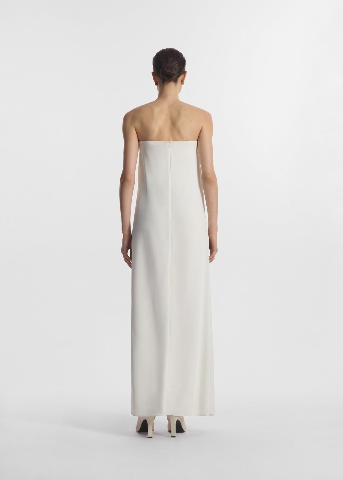 Strapless Column Dress in Viscose Crepe - Ivory, image 2 of 3