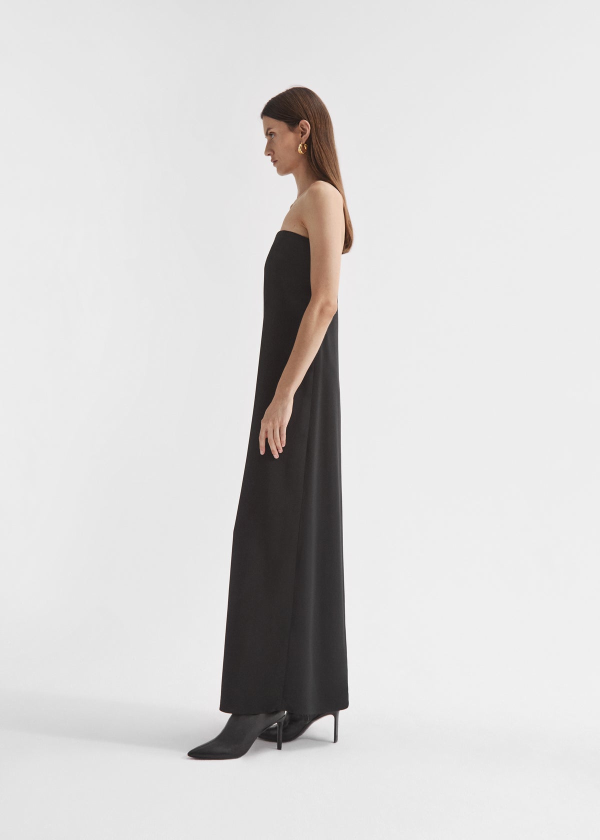 Strapless Column Dress in Viscose Crepe - Black, image 2 of 4