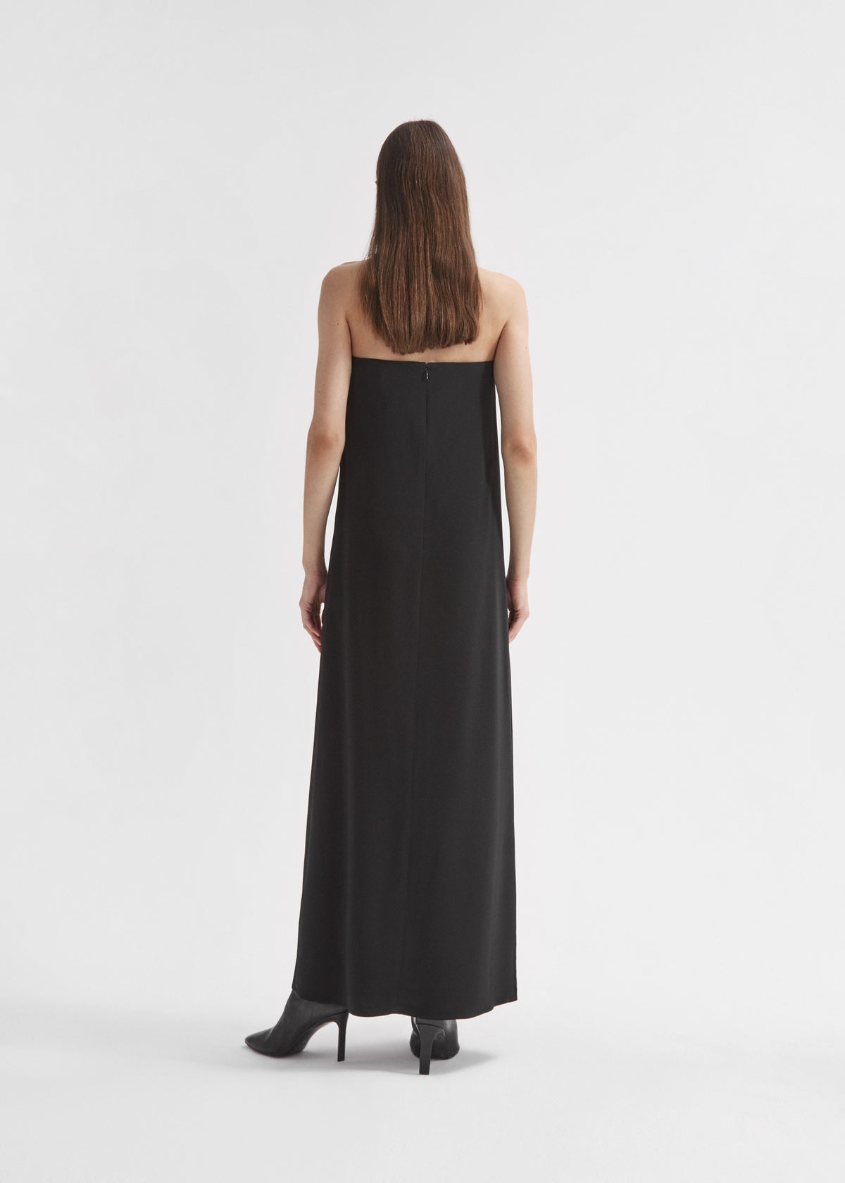 Strapless Column Dress in Viscose Crepe - Black, image 3 of 4