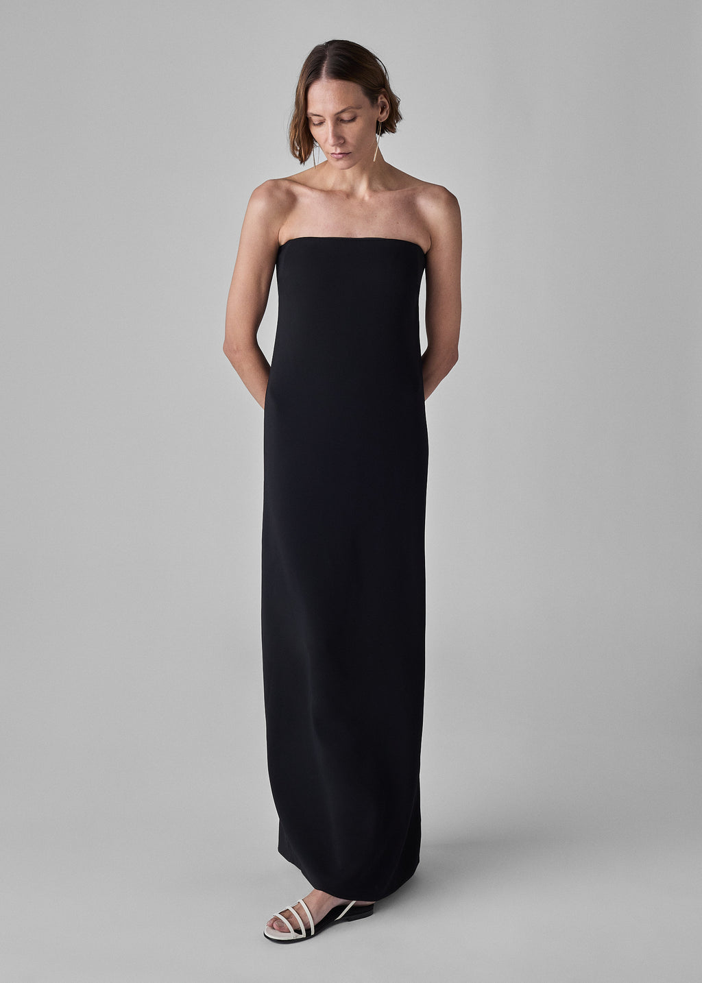 Strapless Column Dress in Viscose Crepe - Black - CO