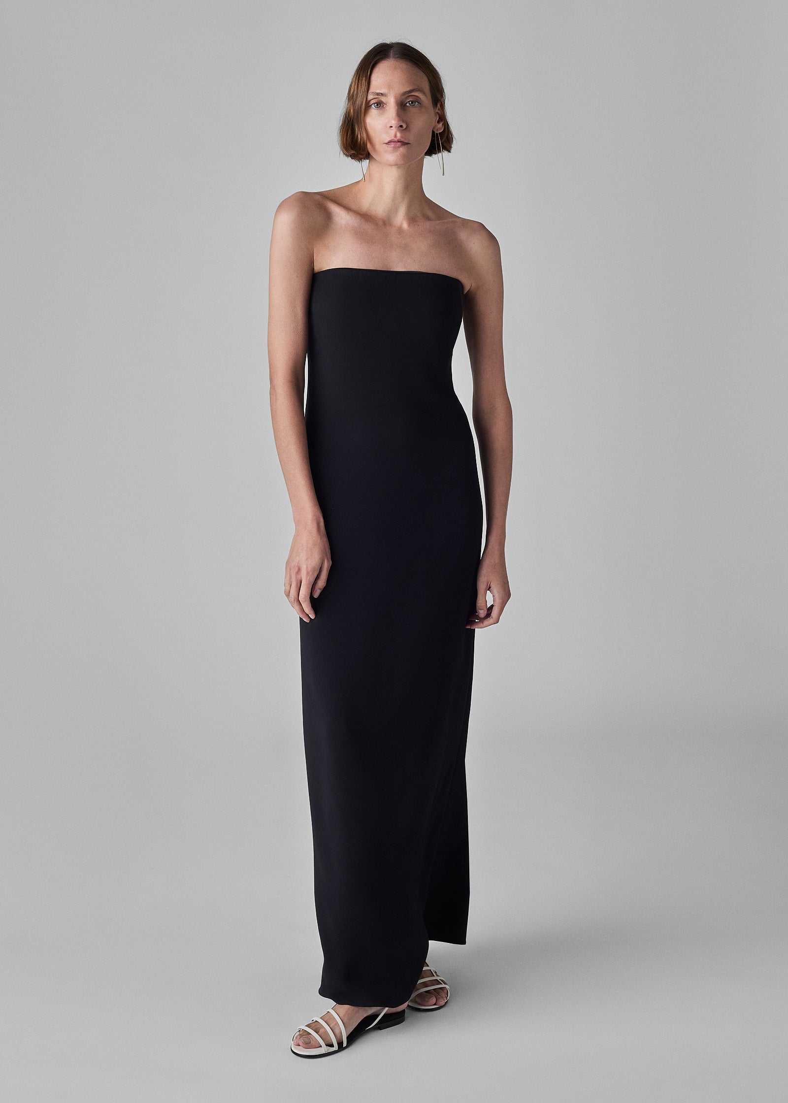 Strapless Column Dress in Viscose Crepe - Black