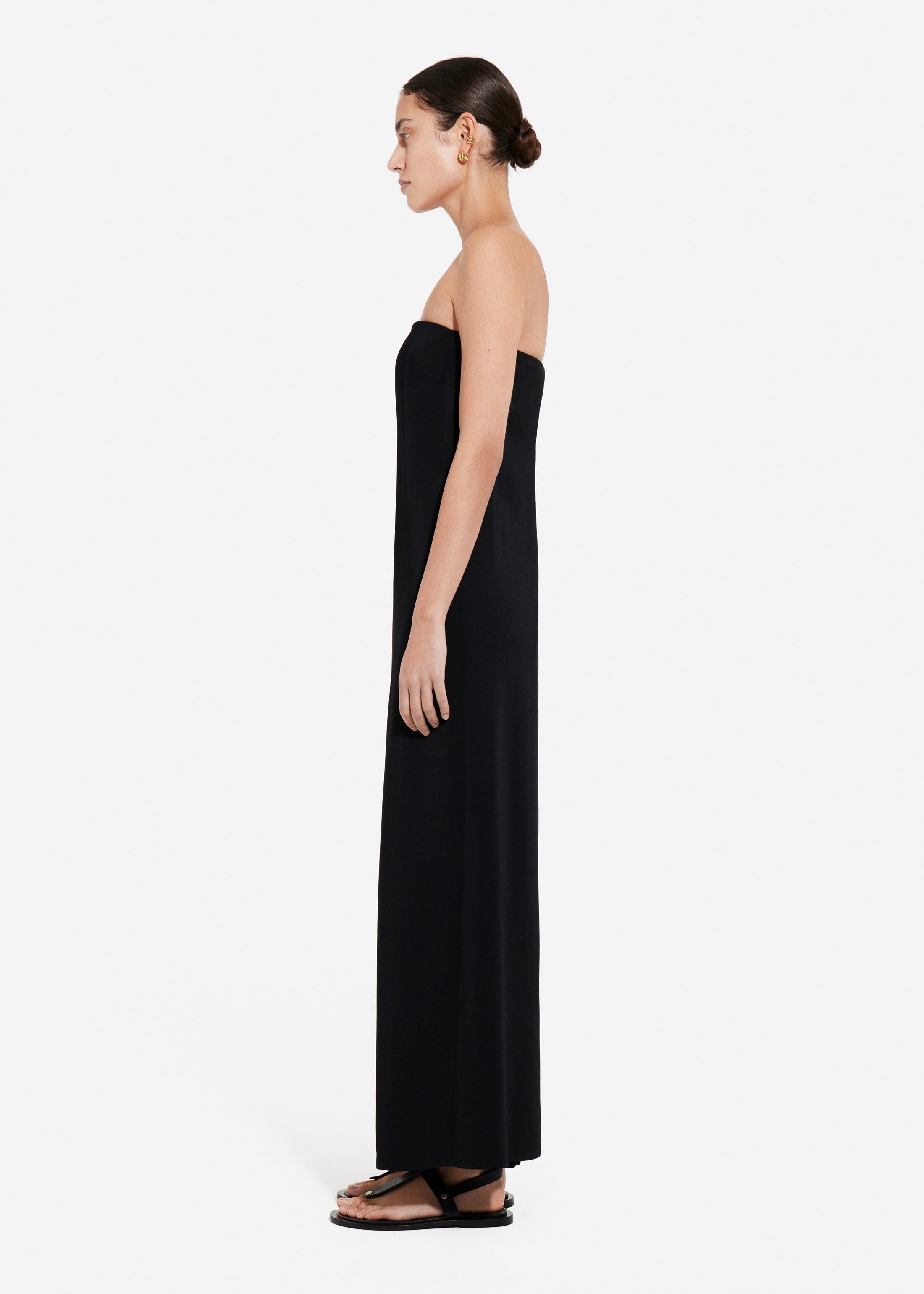 Strapless Column Dress in Viscose Crepe - Black
