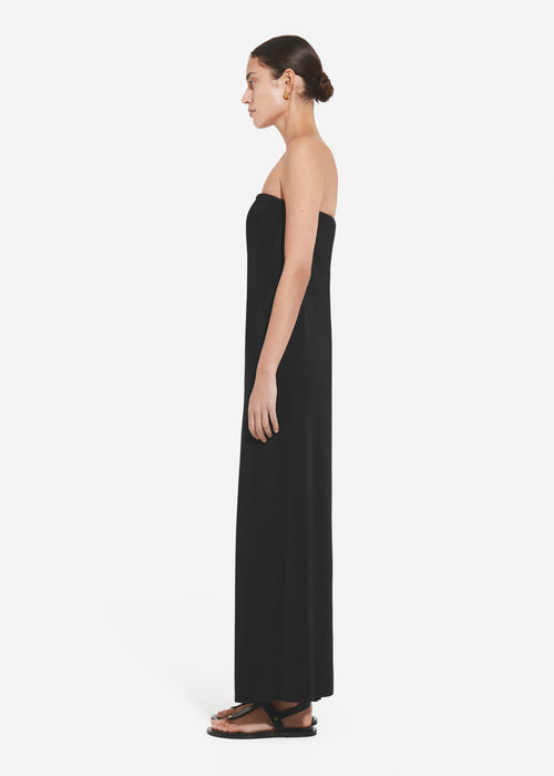 Strapless Column Dress in Viscose Crepe - Black, image 3 of 4