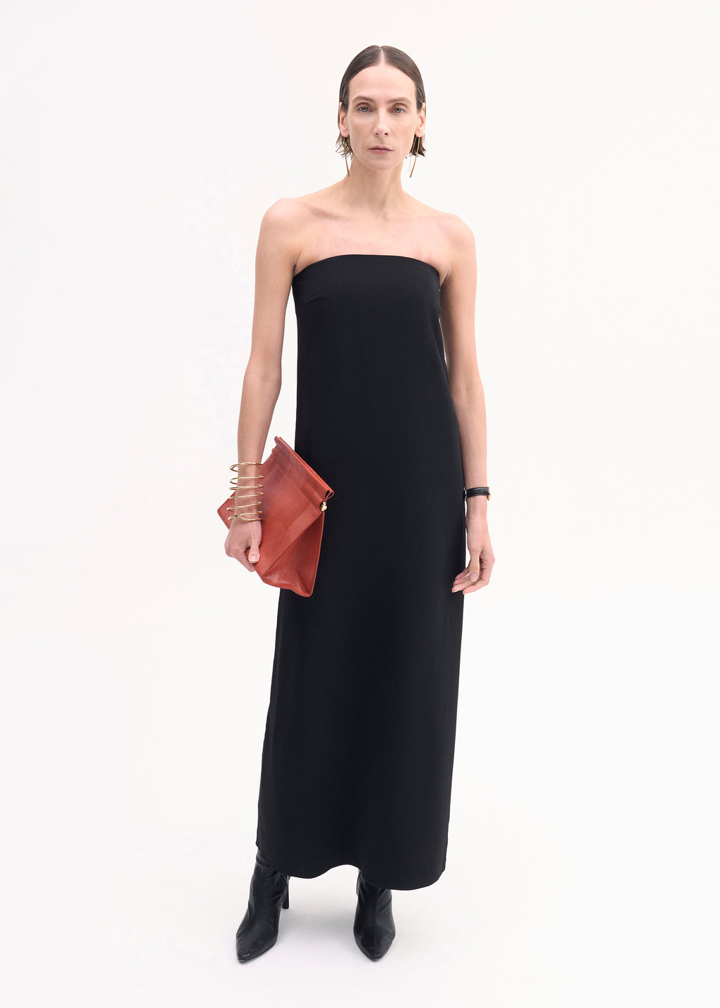 Strapless Column Dress in Viscose Crepe - Black - CO