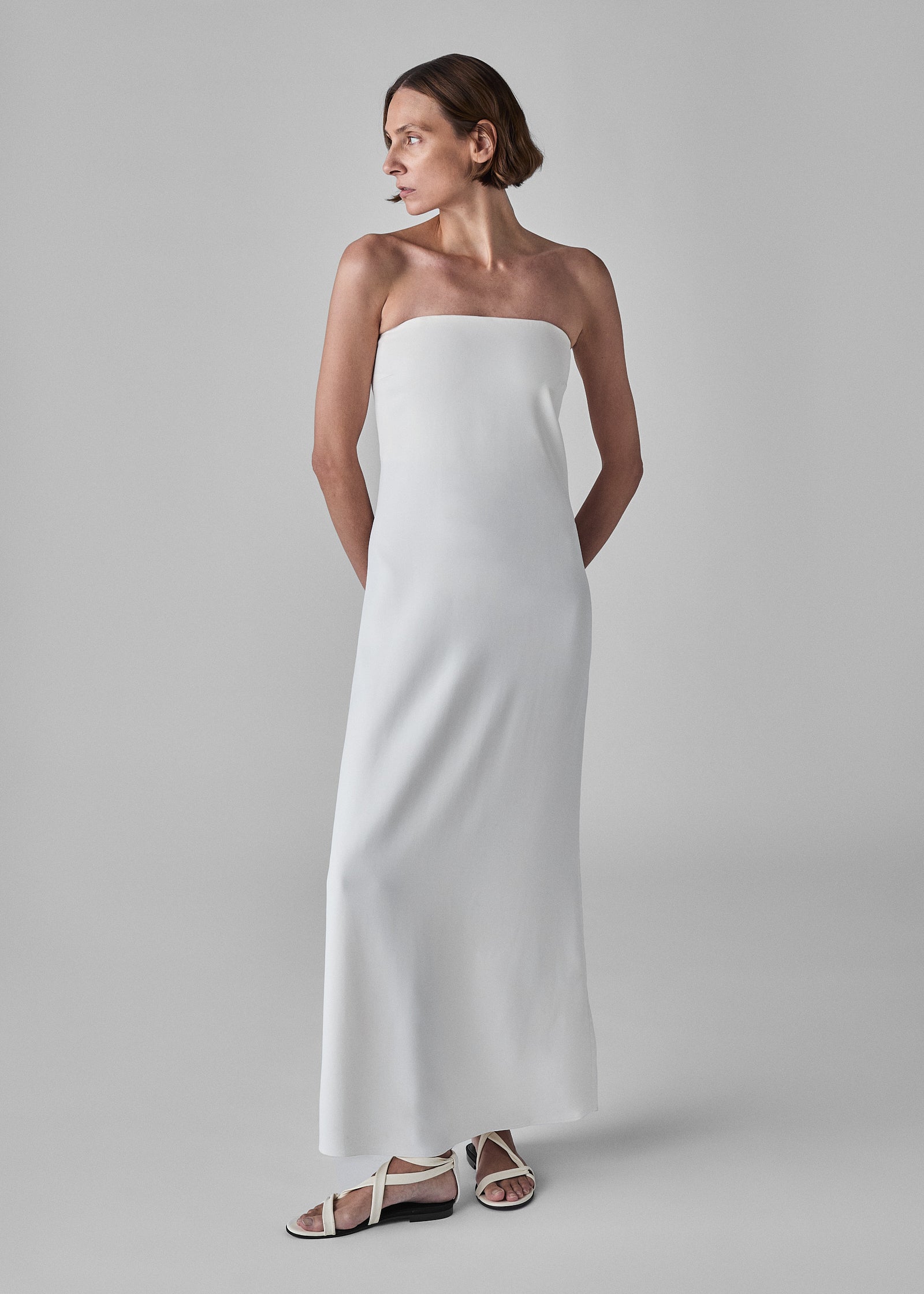 Strapless Column Dress in Viscose Crepe - Ivory - CO