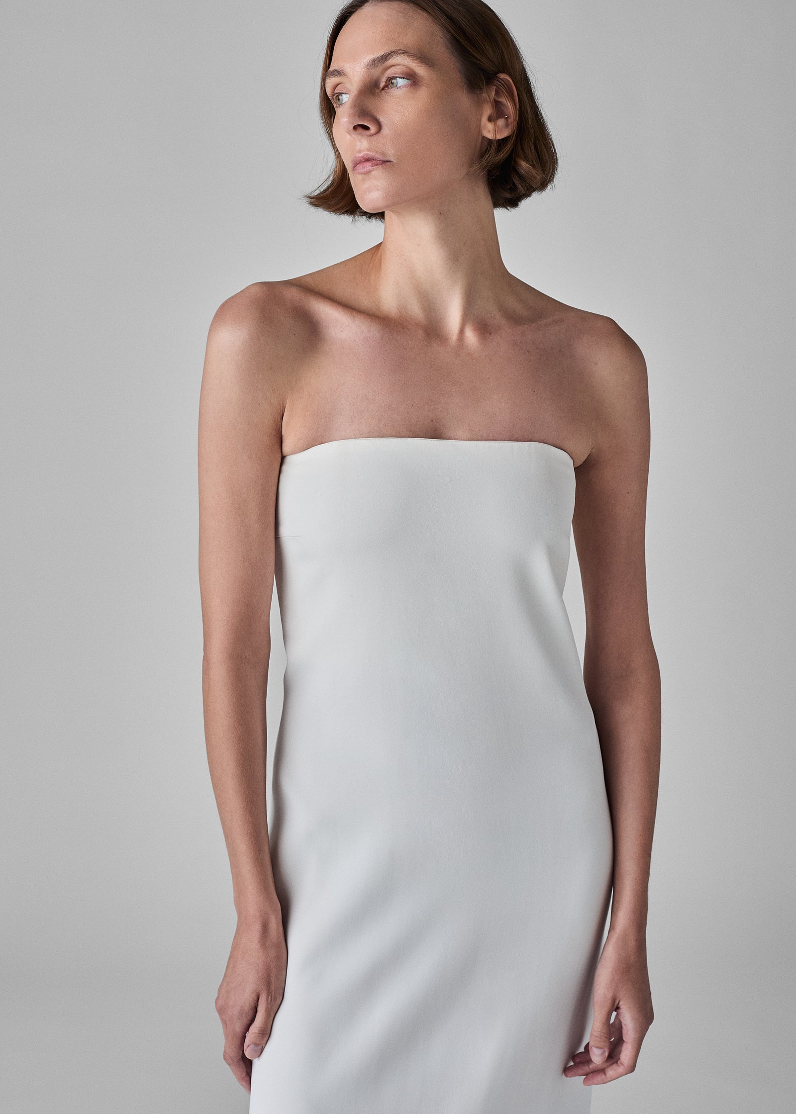 Strapless Column Dress in Viscose Crepe - Ivory