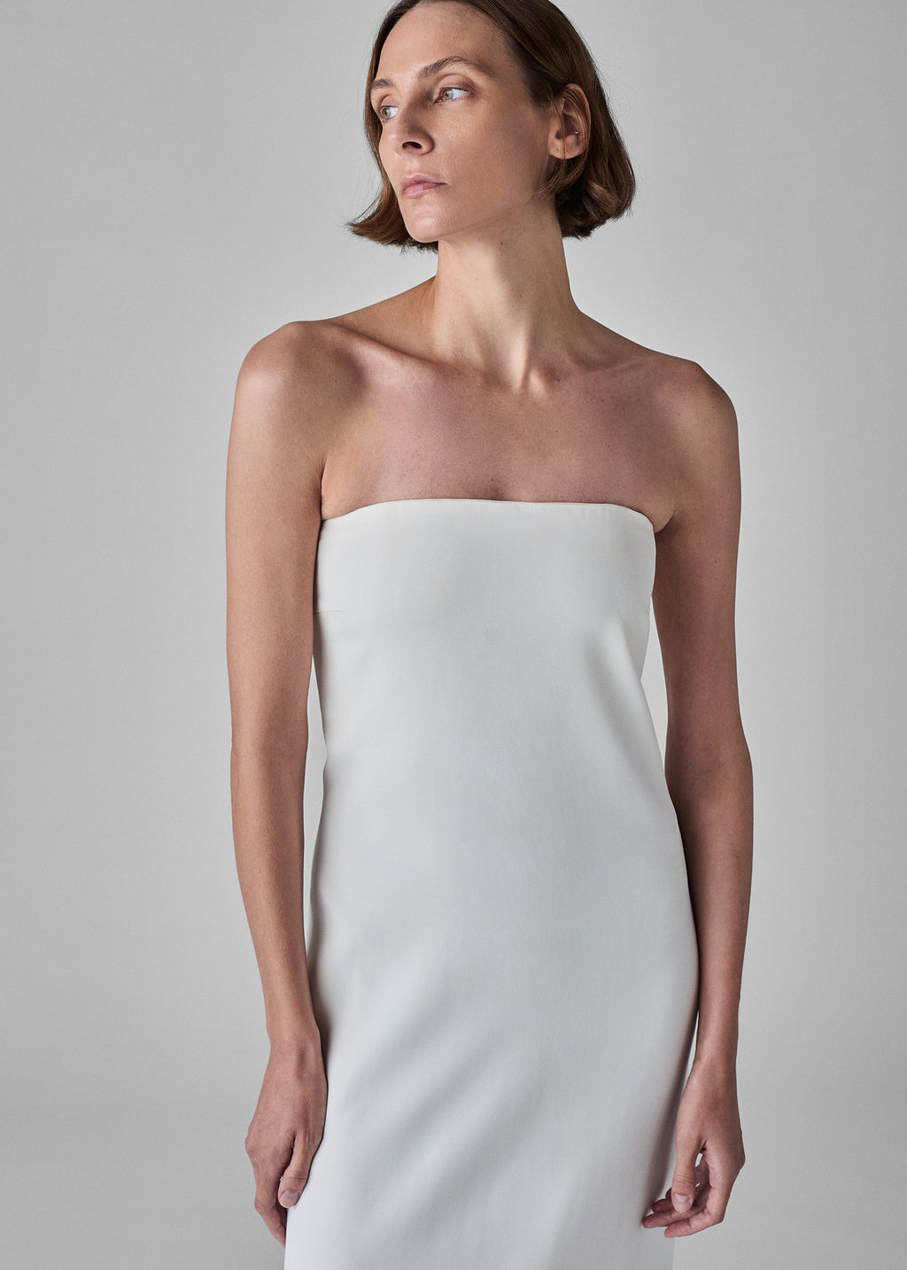 Strapless Column Dress in Viscose Crepe - Ivory - CO