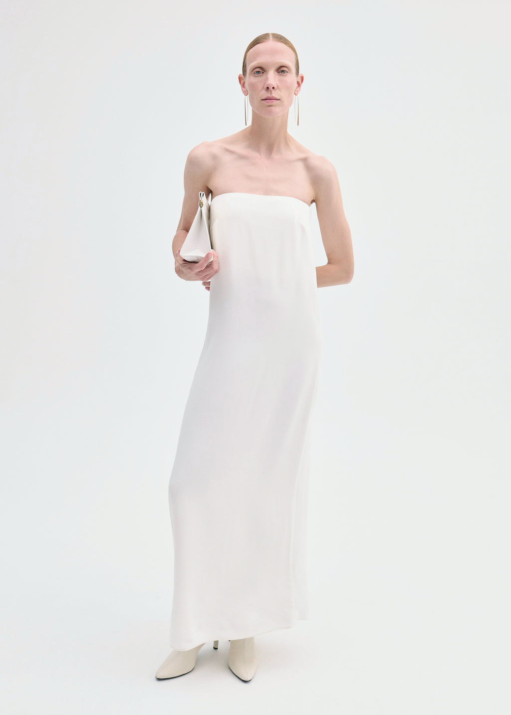Strapless Column Dress in Viscose Crepe - Ivory - CO