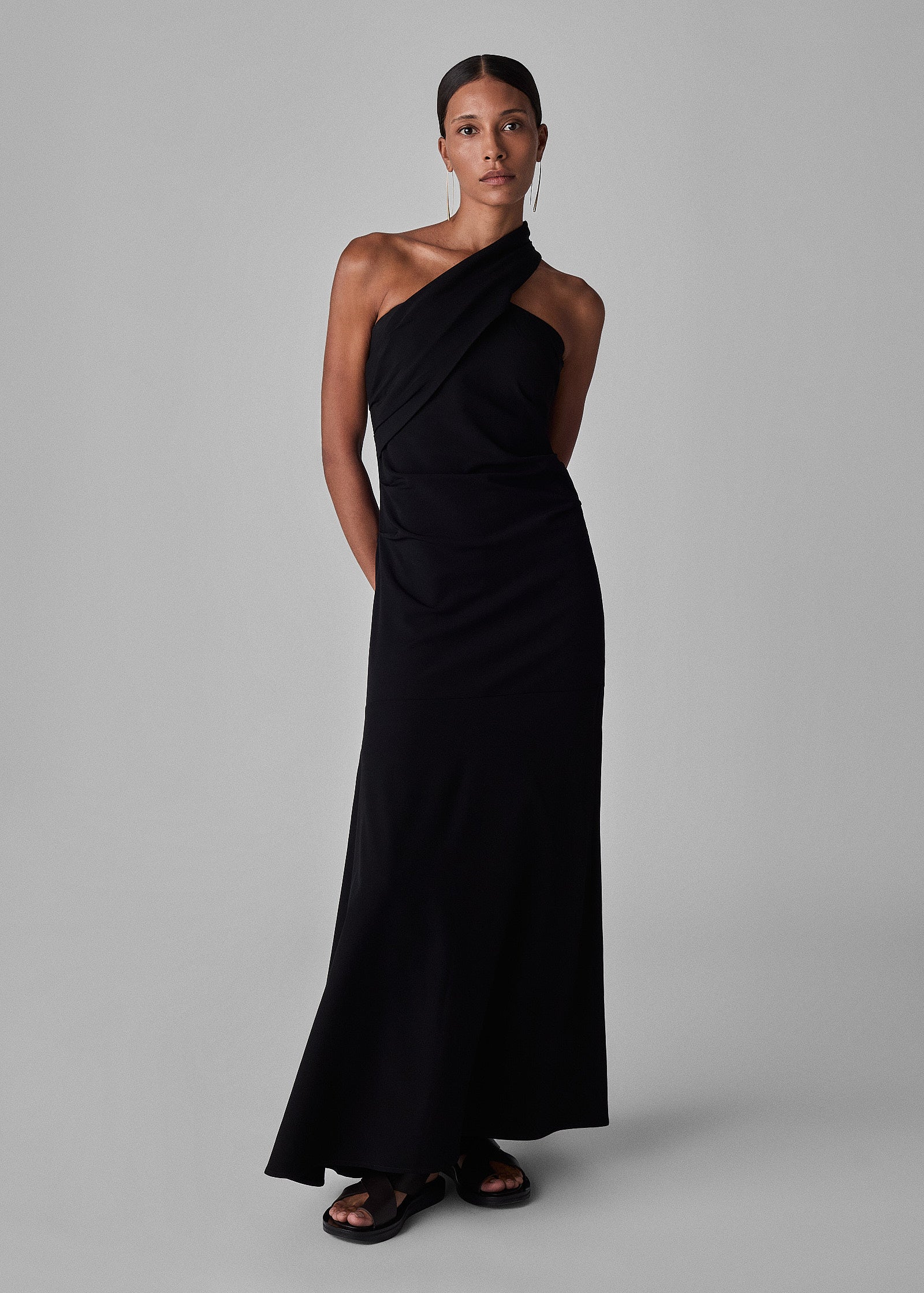 Twisted Knot Maxi Dress in Stretch Wool - Black