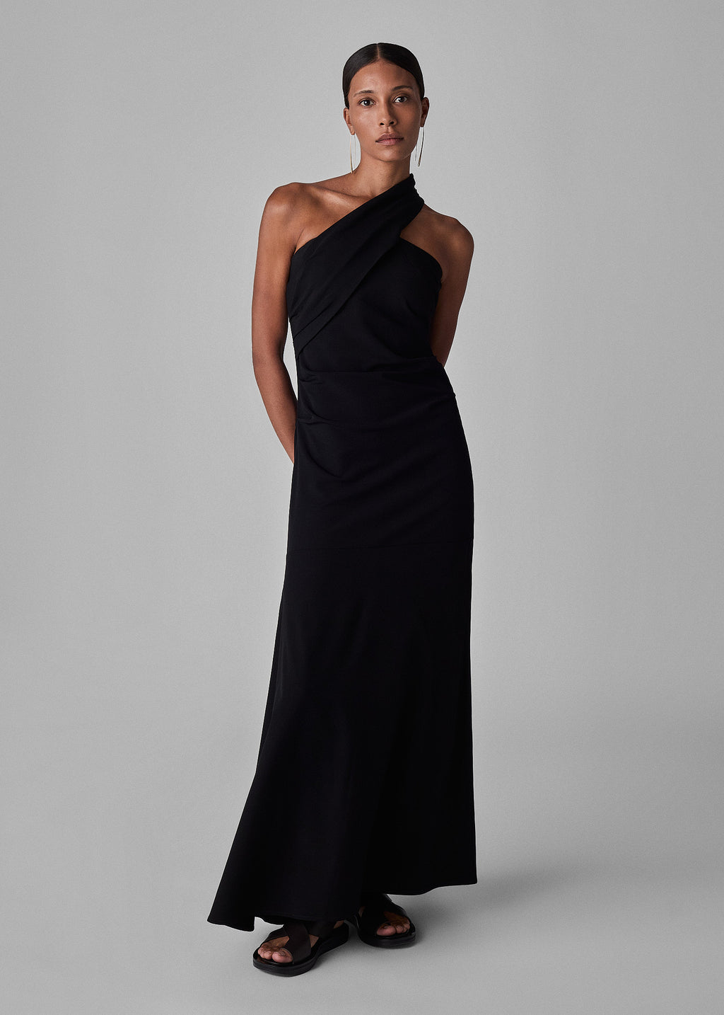 Twisted Knot Maxi Dress in Stretch Wool - Black - CO