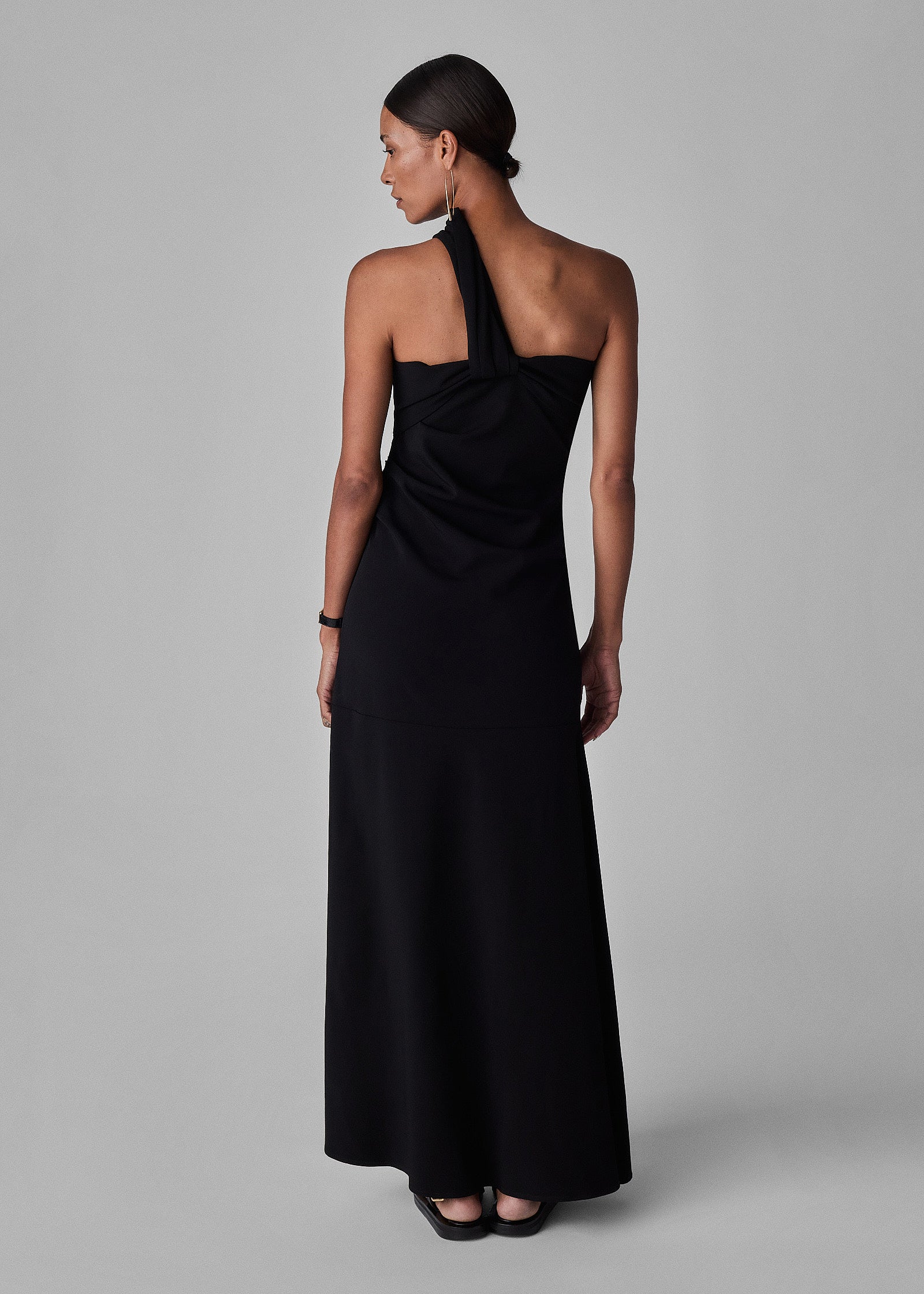 Twisted Knot Maxi Dress in Stretch Wool - Black