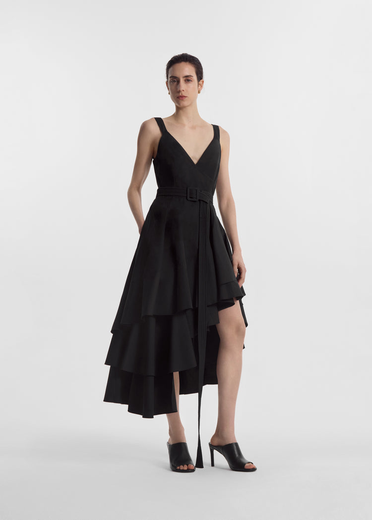 Asymmetric Layered Tank Dress in Cotton Poplin - Black, image 4 of 7