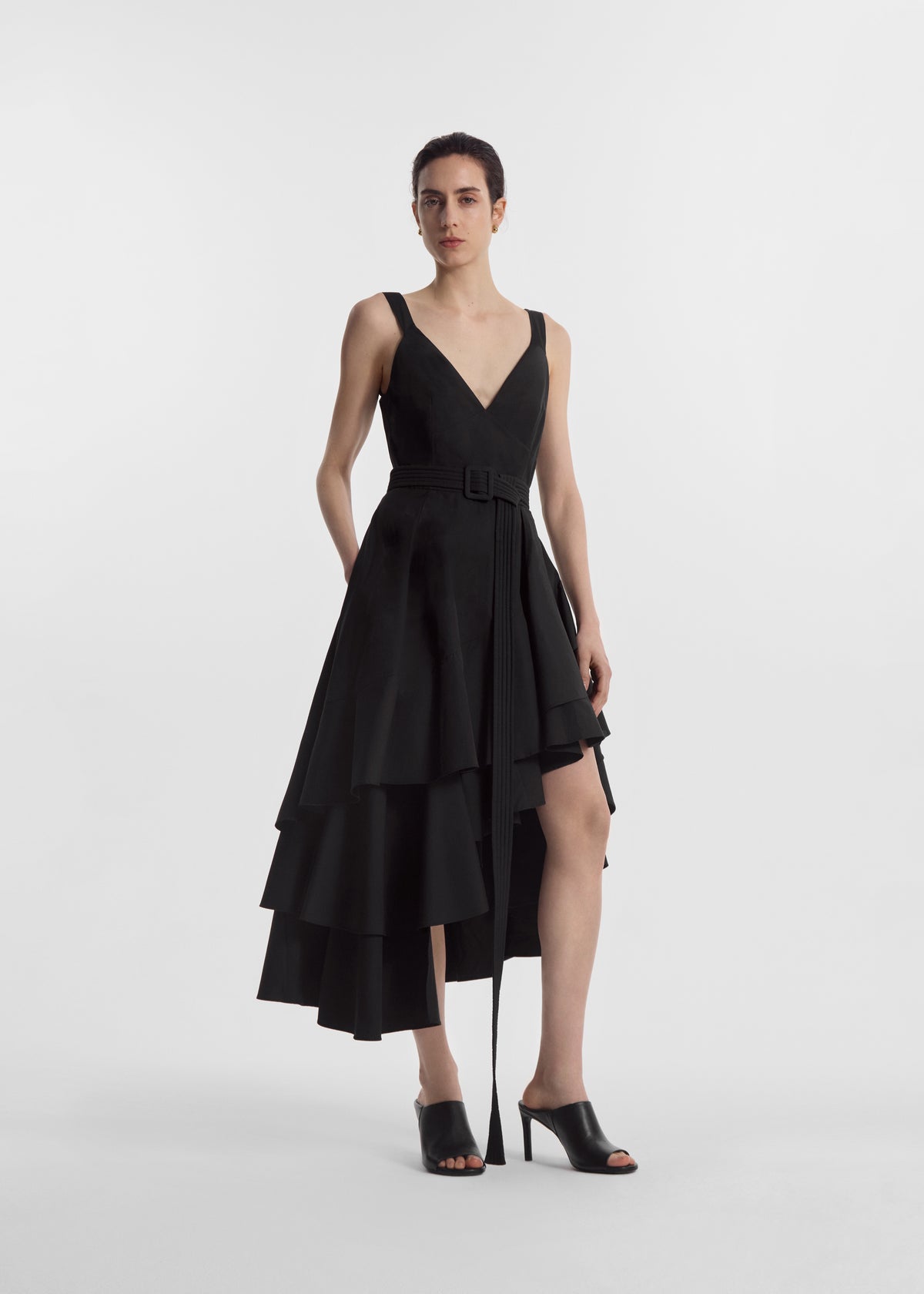 Asymmetric Layered Tank Dress in Cotton Poplin - Black, image 4 of 7