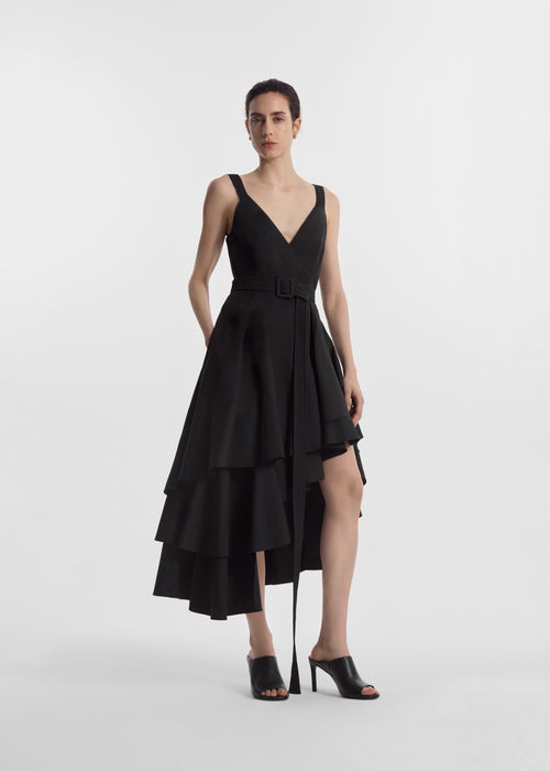 Asymmetric Layered Tank Dress in Cotton Poplin - Black, image 4 of 7