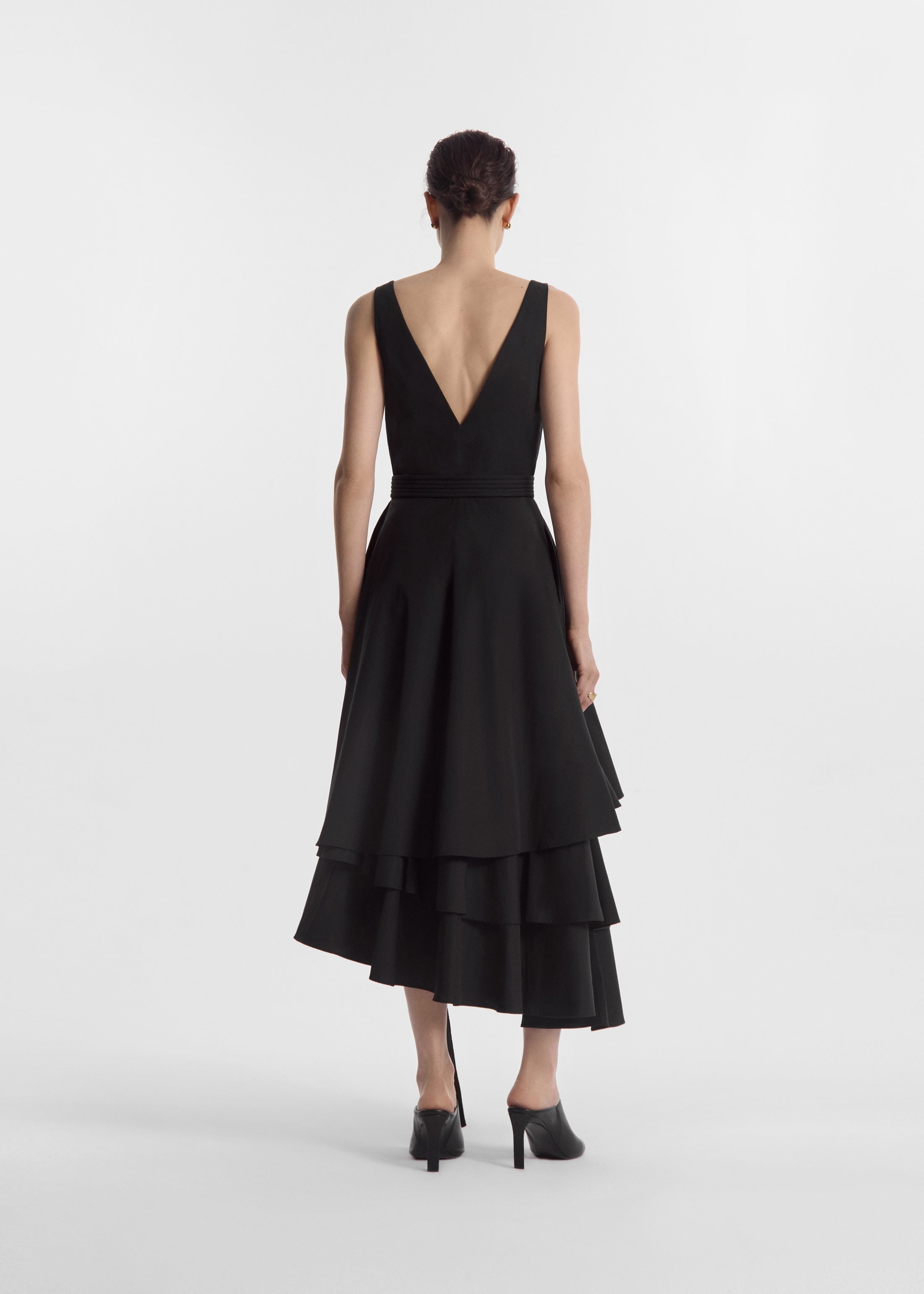 Asymmetric Layered Tank Dress in Cotton Poplin - Black
