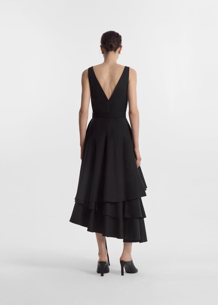 Asymmetric Layered Tank Dress in Cotton Poplin - Black, image 3 of 7