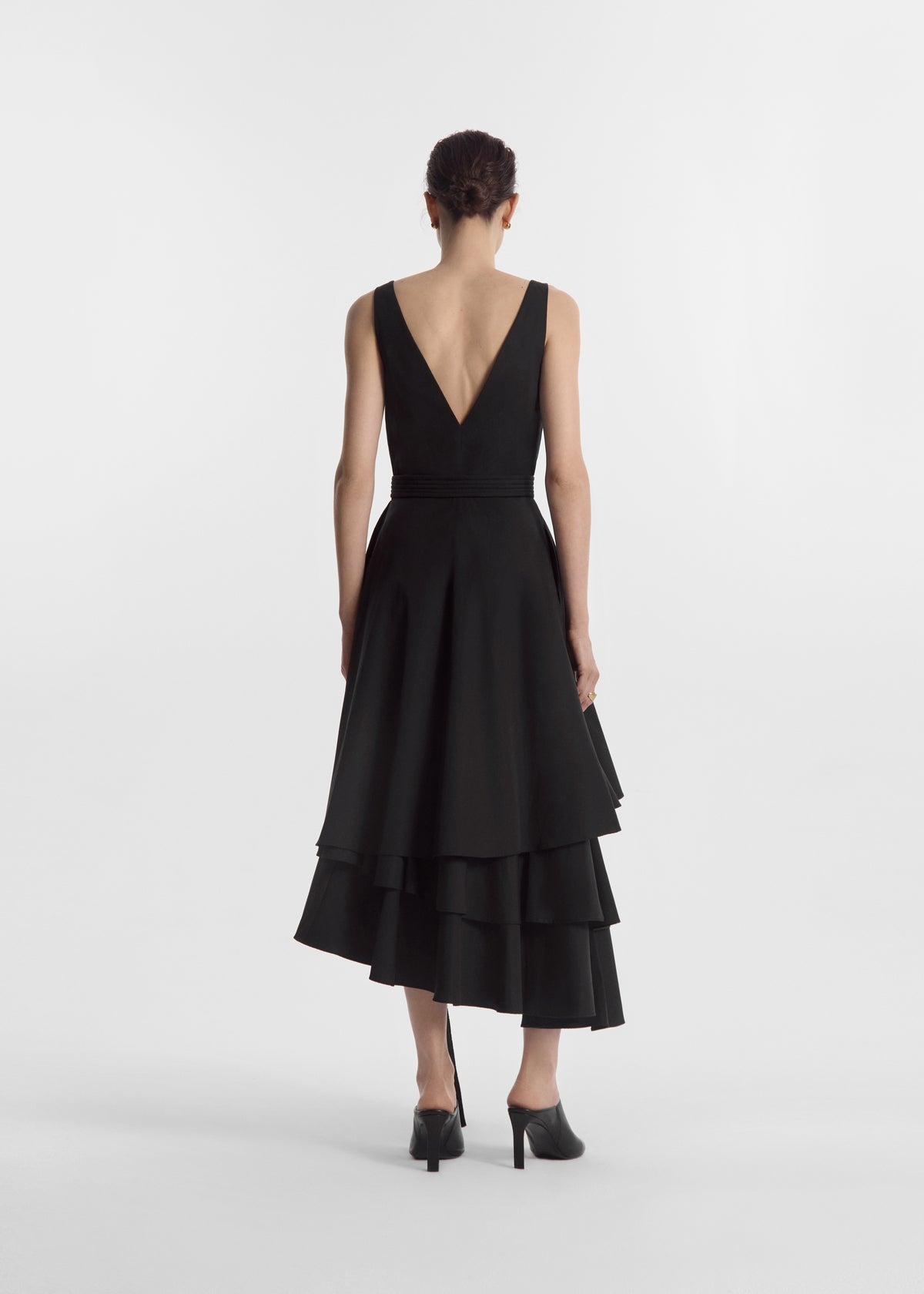 Asymmetric Layered Tank Dress in Cotton Poplin - Black, image 3 of 7