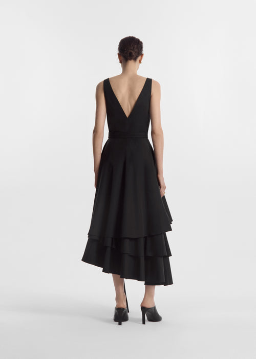 Asymmetric Layered Tank Dress in Cotton Poplin - Black, image 3 of 7