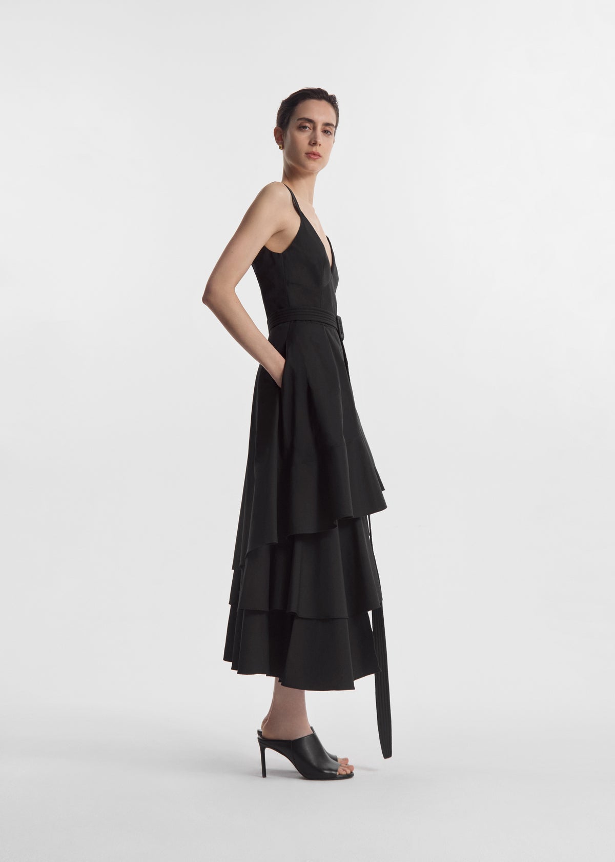 Asymmetric Layered Tank Dress in Cotton Poplin - Black, image 5 of 7