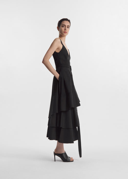 Asymmetric Layered Tank Dress in Cotton Poplin - Black, image 5 of 7