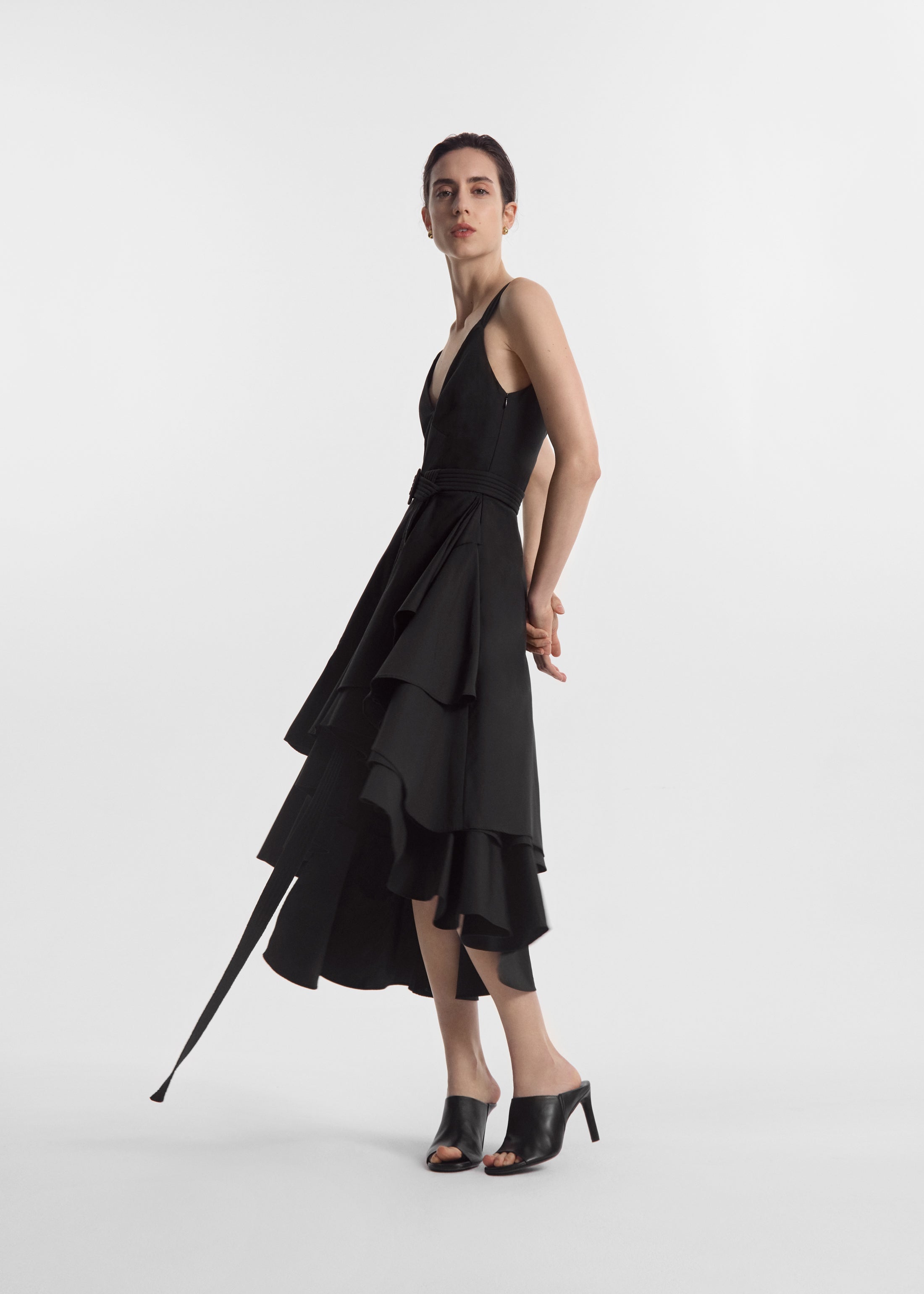 Asymmetric Layered Tank Dress in Cotton Poplin