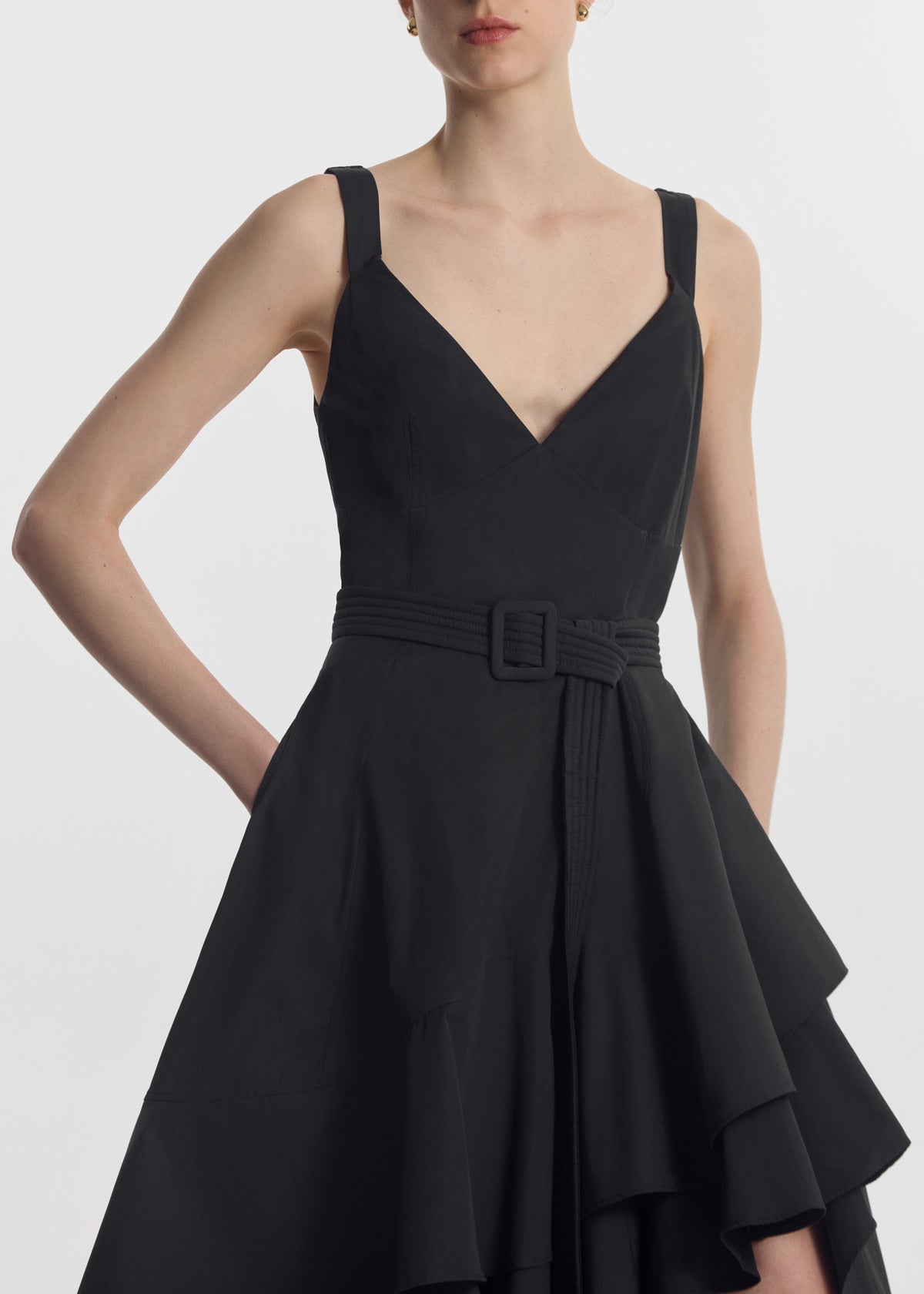 Asymmetric Layered Tank Dress in Cotton Poplin - Black, image 2 of 7