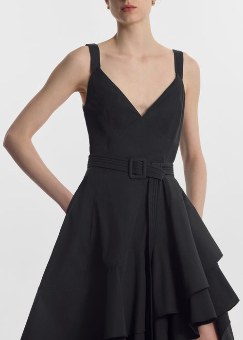 Asymmetric Layered Tank Dress in Cotton Poplin - Black, image 2 of 7