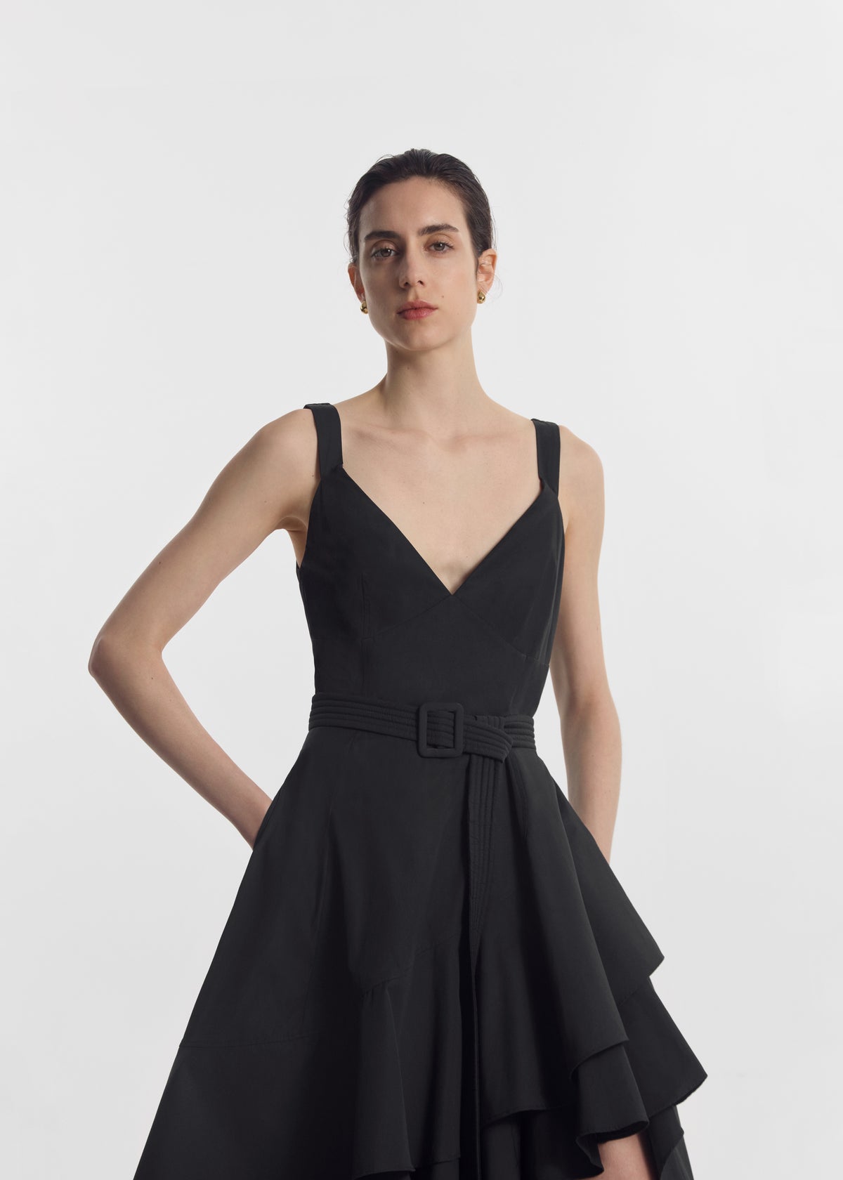 Asymmetric Layered Tank Dress in Cotton Poplin - Black, image 6 of 7