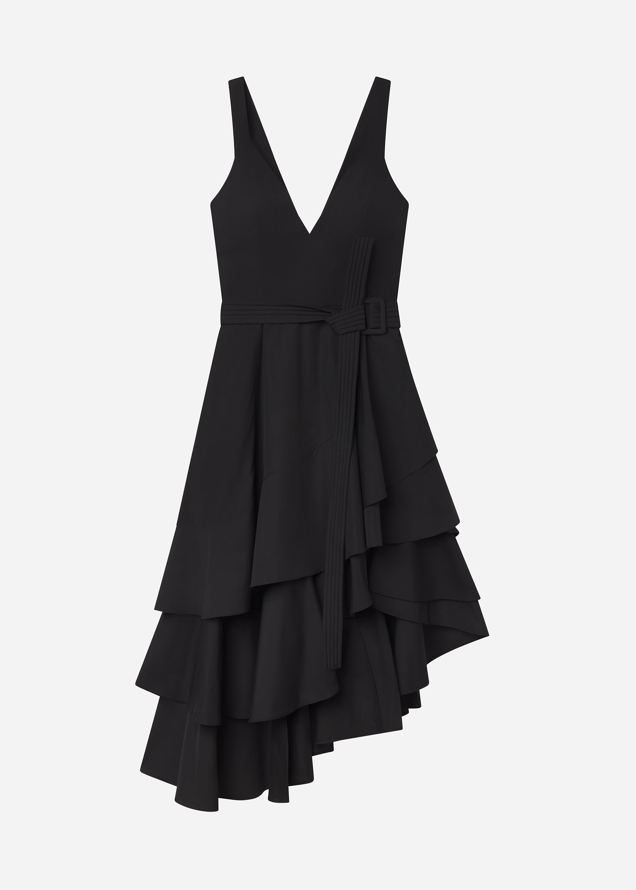 Asymmetric Layered Tank Dress in Cotton Poplin - Black