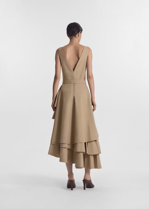 Asymmetric Layered Tank Dress in Garment-Dyed Cotton - Khaki, image 4 of 5