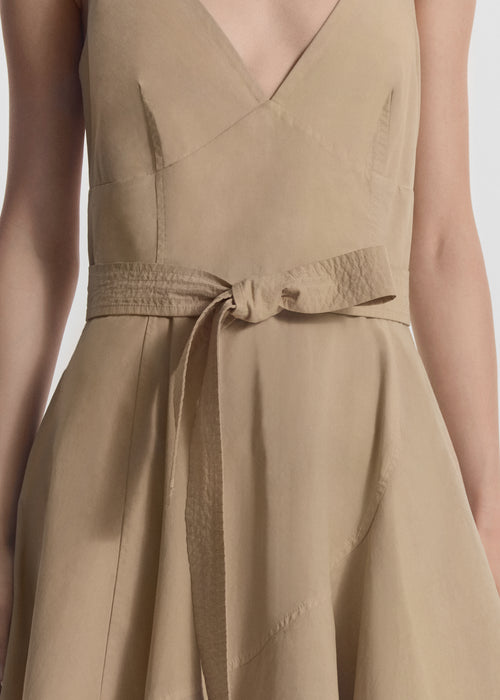 Asymmetric Layered Tank Dress in Garment-Dyed Cotton - Khaki, image 3 of 5
