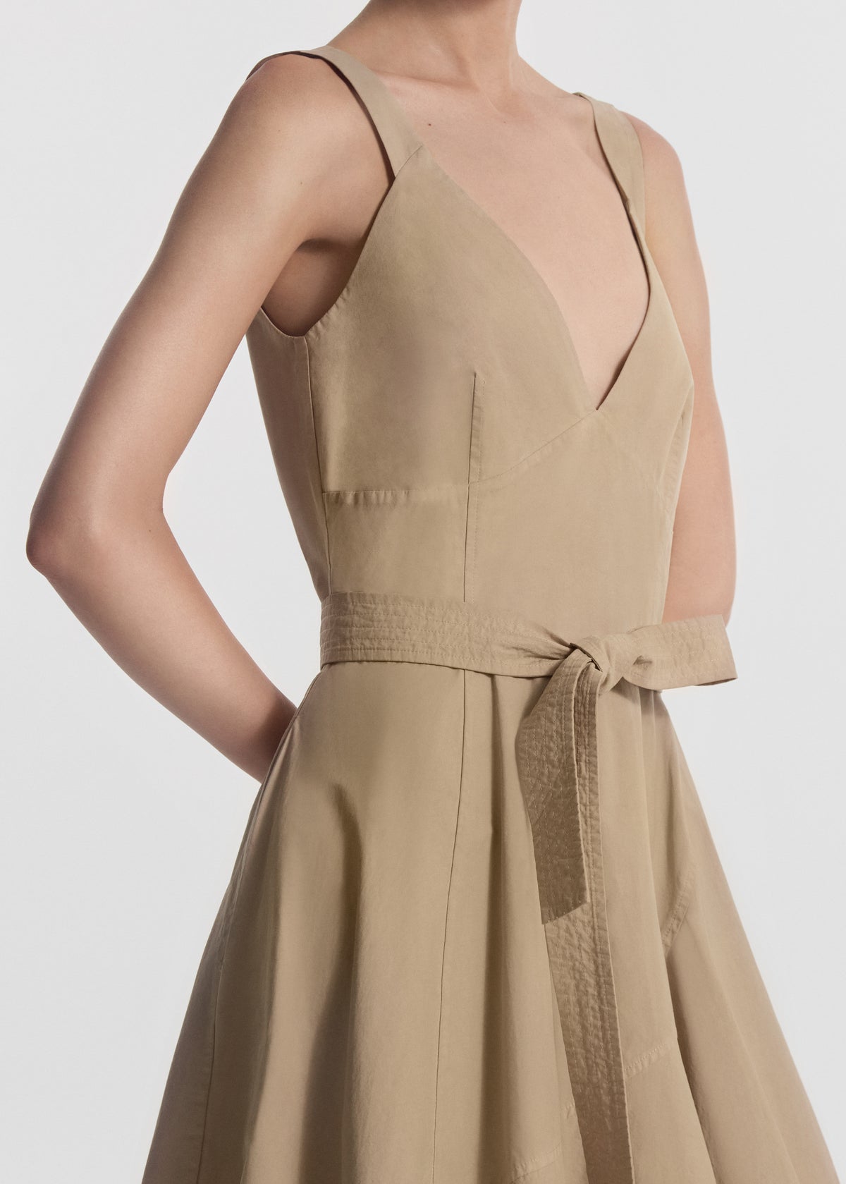 Asymmetric Layered Tank Dress in Garment-Dyed Cotton - Khaki, image 2 of 5