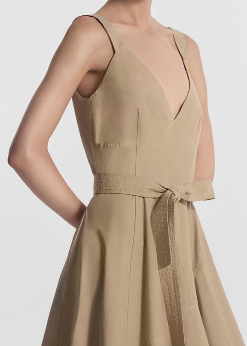 Asymmetric Layered Tank Dress in Garment-Dyed Cotton - Khaki, image 2 of 5