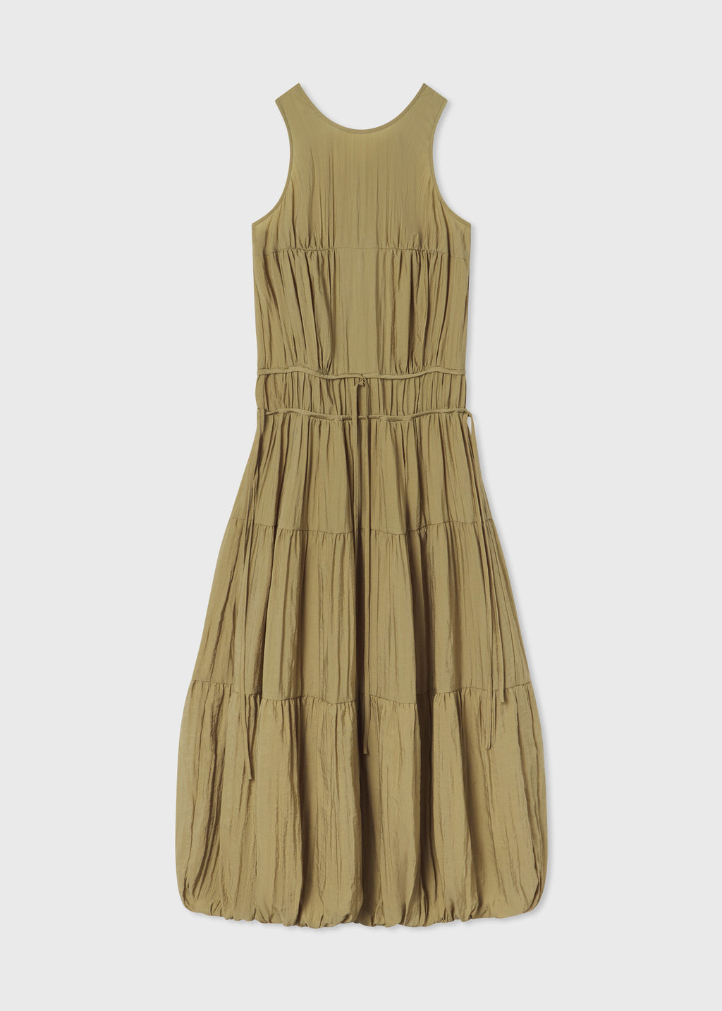 Drawstring Pleat Dress in Wrinkled Nylon - Aloe - CO