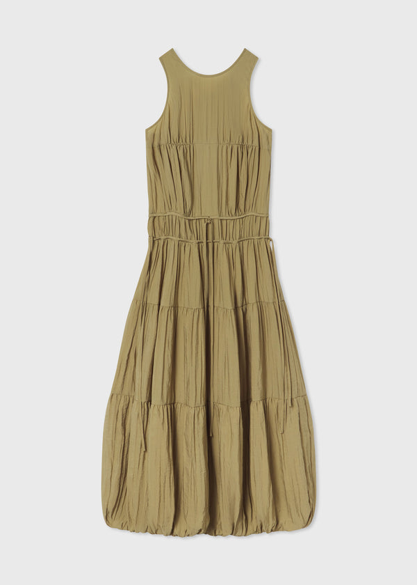 Drawstring Pleat Dress in Wrinkled Nylon - Aloe - CO