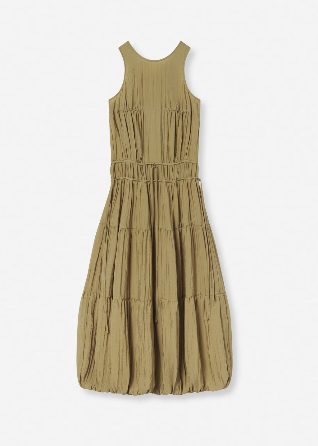 Drawstring Pleat Dress in Wrinkled Nylon - Aloe - CO