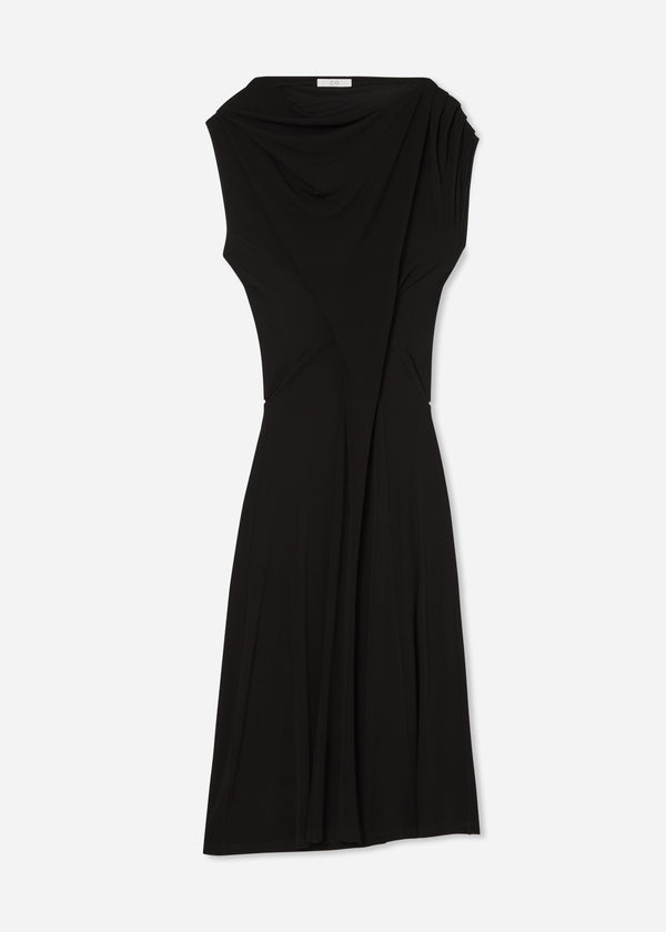 Draped Shoulder Dress in Jersey - Black - CO