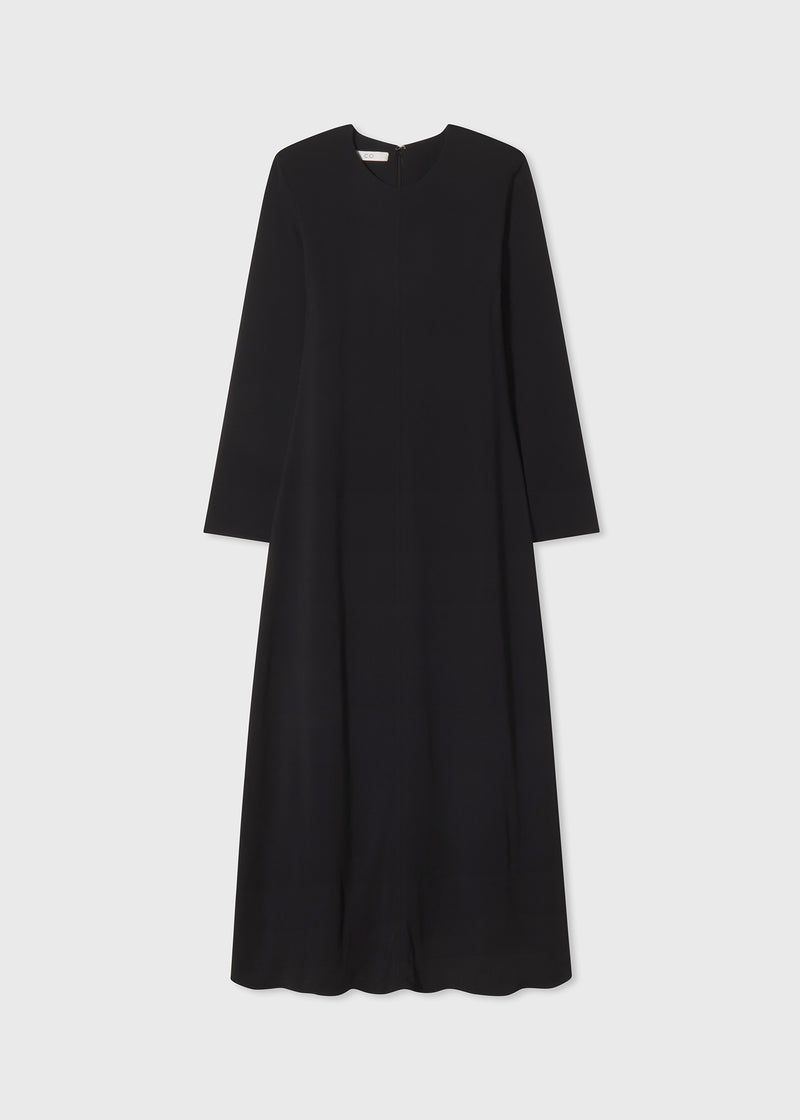 Long Sleeve Column Dress in Stretch Viscose - Black - CO