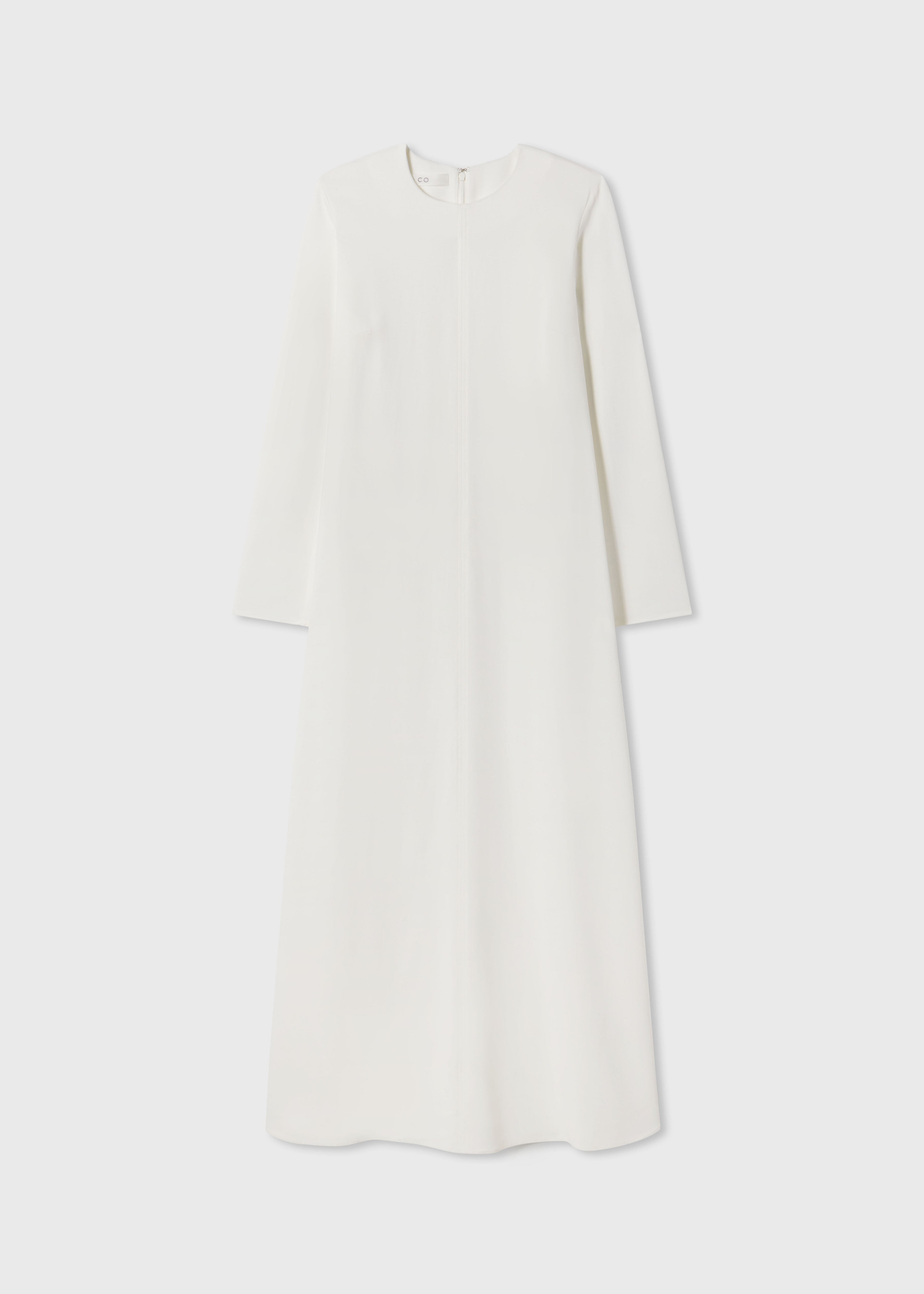 Long Sleeve Column Dress in Viscose Crepe - Ivory